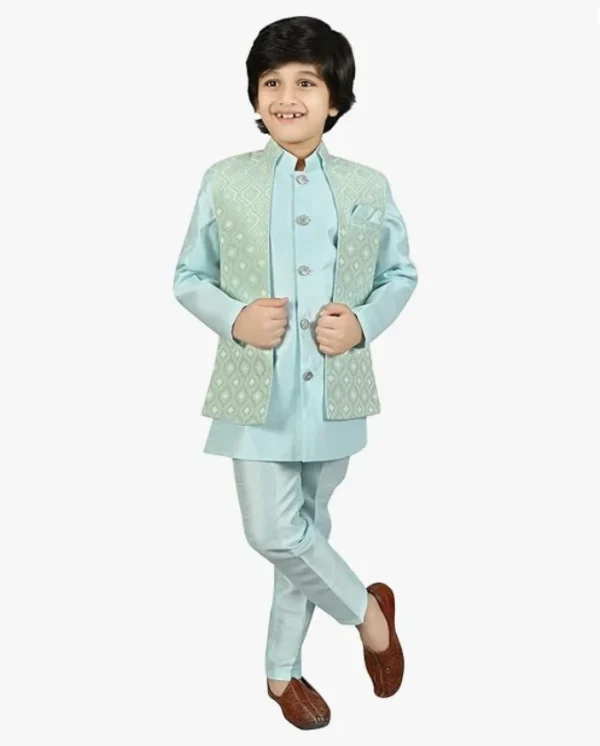 AHHAAAA Kids Indian Ethnic Velvet Waistcoat Silk Kurta Pyjama Set Bollywood Style Wedding Ethnic for Boys