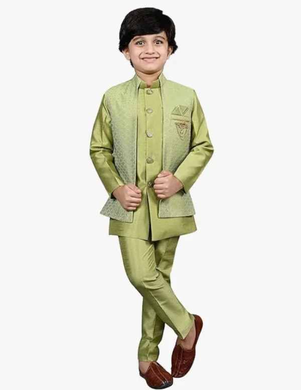 AHHAAAA Kids Ethnic Silk Indian Bollywood Style Print Indo-Western Sherwani Set For Boys 521MF