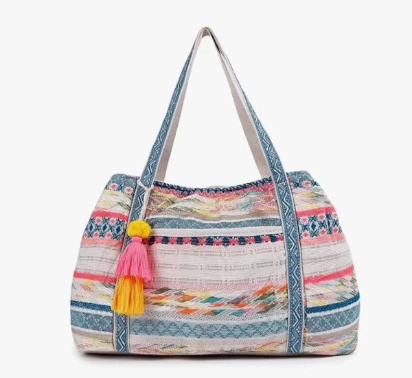 ASTRID Spacious Tote Bag With Magnetic Closure And Tassels (MULTICOLOR)